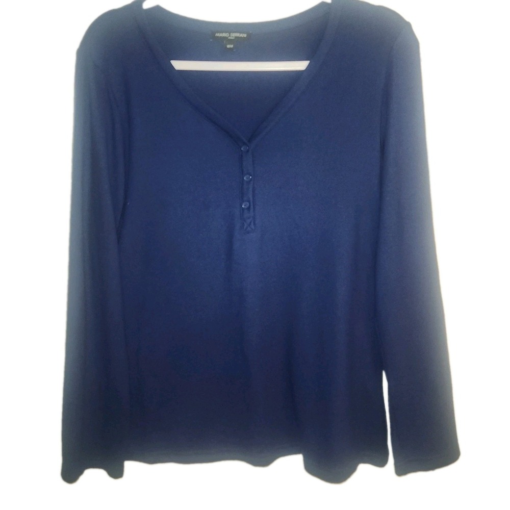 Mario Serrani Women's Butter Soft Blue Henley Long Sleeve Top. Medium